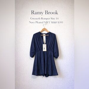 Ramy Brook Gweneth Romper Size 14 Navy Pleated NWT MSRP $395